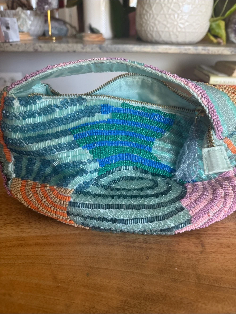 Beaded Multicolor Hobo Bag - Women